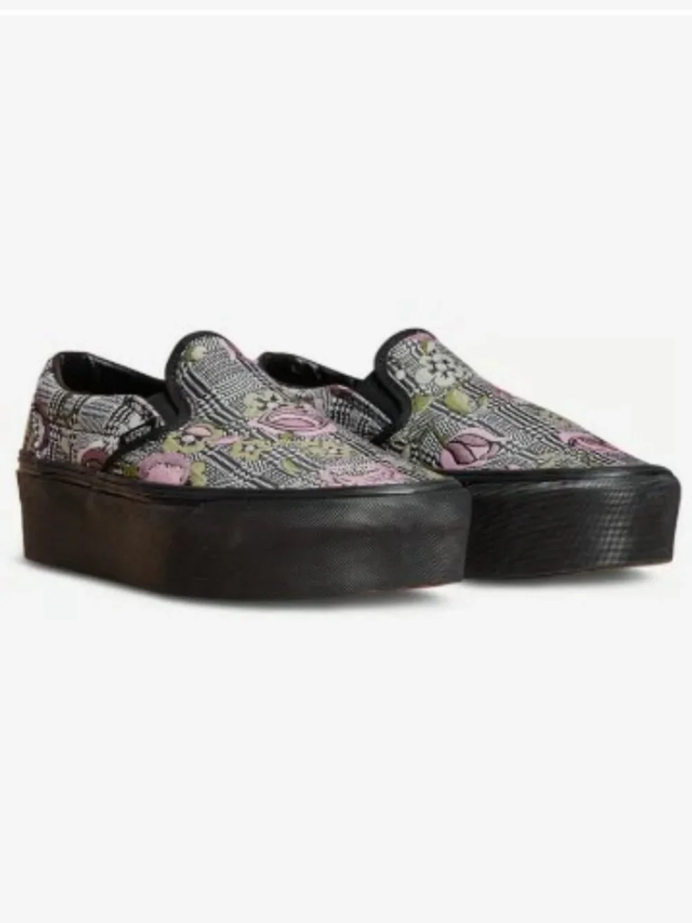 Vans Classic Slip-On Stackform Sneakers in a Tapestry Floral/Black Colorway